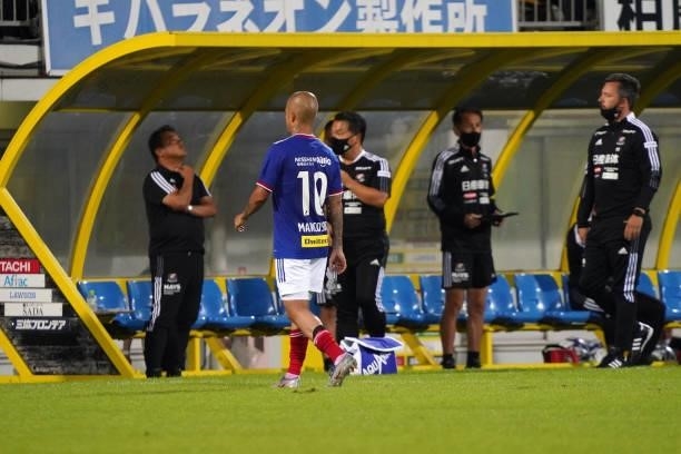 Marcos Junior of Yokohama F.Marinos leaves the pitch after seeing a red card during the J.League Meiji Yasuda J1 match between Kashiwa Reysol and...