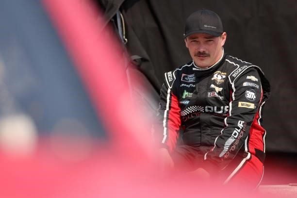 Brett Moffitt, driver of the Our Motorsports Chevrolet, waits on the grid during the NASCAR Xfinity Series Henry 180 at Road America on July 03, 2021...