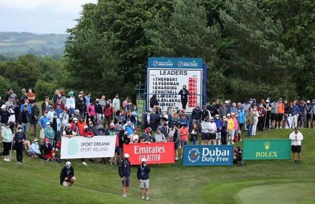 General view of the scoreboard on the 18th during Day Three of The Dubai Duty Free Irish Open at Mount Juliet Golf Club on July 03, 2021 in...