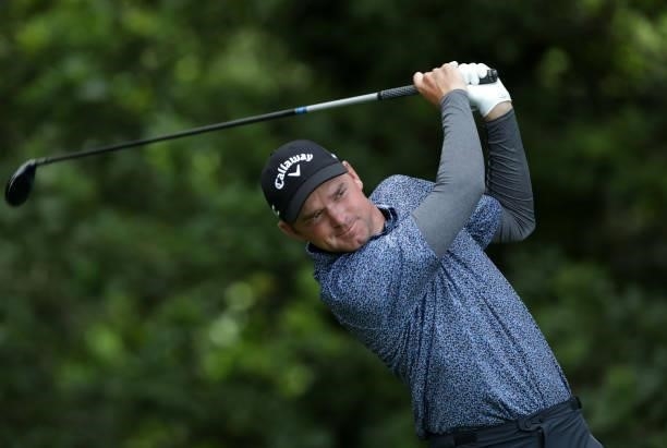 Dale Whitnell of England tees off on the 12th hole during Day Three of The Dubai Duty Free Irish Open at Mount Juliet Golf Club on July 03, 2021 in...