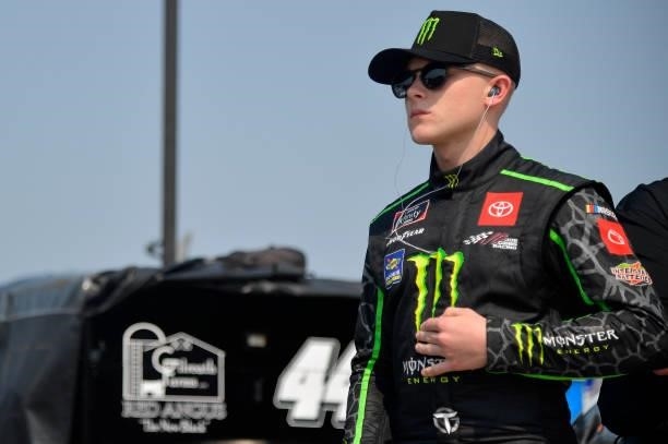 Ty Gibbs, driver of the Monster Energy Toyota, waits on the grid during the NASCAR Xfinity Series Henry 180 at Road America on July 03, 2021 in...