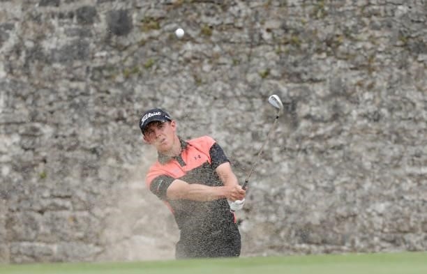 Grant Forrest of Scotland plays from the green-side bunker on the 16th hole during Day Three of The Dubai Duty Free Irish Open at Mount Juliet Golf...