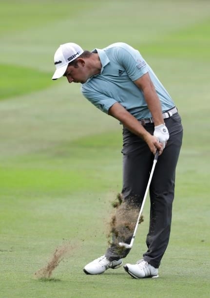 Lucas Herbert of Australia plays his second shot on the 18th hole during Day Three of The Dubai Duty Free Irish Open at Mount Juliet Golf Club on...