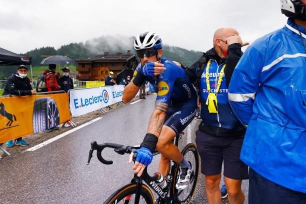 Mattia Cattaneo of Italy and Team Deceuninck - Quick-Step at arrival during the 108th Tour de France 2021, Stage 8 a 150,8km stage from Oyonnax to Le...