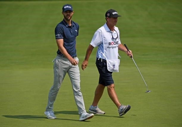 Kevin Tway walks on the second green during the third round of the Rocket Mortgage Classic on July 03, 2021 at the Detroit Golf Club in Detroit,...