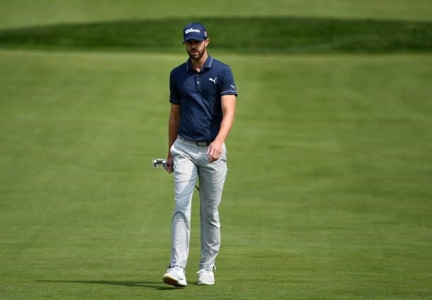 Kevin Tway walks along the second hole during the third round of the Rocket Mortgage Classic on July 03, 2021 at the Detroit Golf Club in Detroit,...
