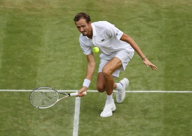 Daniil Medvedev of Russia plays a forehand during his men's singles third round match against Marin Cilic of Croatia during Day Six of The...