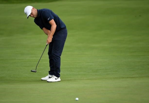 Alex Noren of Sweden misses a putt on the third green during the third round of the Rocket Mortgage Classic on July 03, 2021 at the Detroit Golf Club...