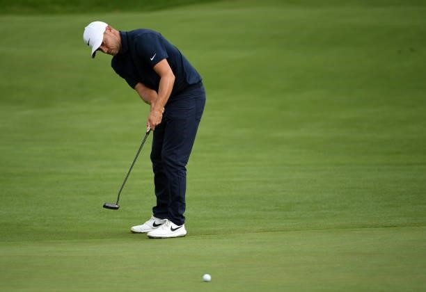 Alex Noren of Sweden misses a putt on the third green during the third round of the Rocket Mortgage Classic on July 03, 2021 at the Detroit Golf Club...