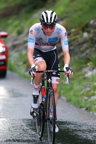 Tadej Pogačar of Slovenia and UAE-Team Emirates white best young jersey during the 108th Tour de France 2021, Stage 8 a 150,8km stage from Oyonnax to...