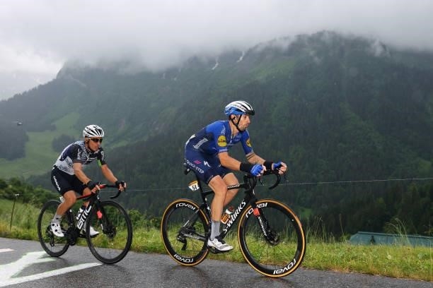 Sergio Henao of Colombia and Team Qhubeka NextHash & Mattia Cattaneo of Italy and Team Deceuninck - Quick-Step during the 108th Tour de France 2021,...