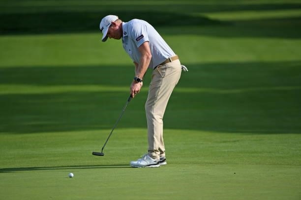 Mark Anderson putts on the second green during the third round of the Rocket Mortgage Classic on July 03, 2021 at the Detroit Golf Club in Detroit,...