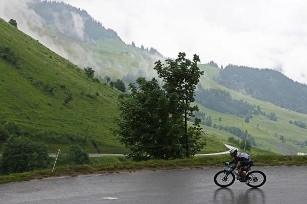 Simon Yates of The United Kingdom and Team BikeExchange passing through Col de la Colombière during the 108th Tour de France 2021, Stage 8 a 150,8km...