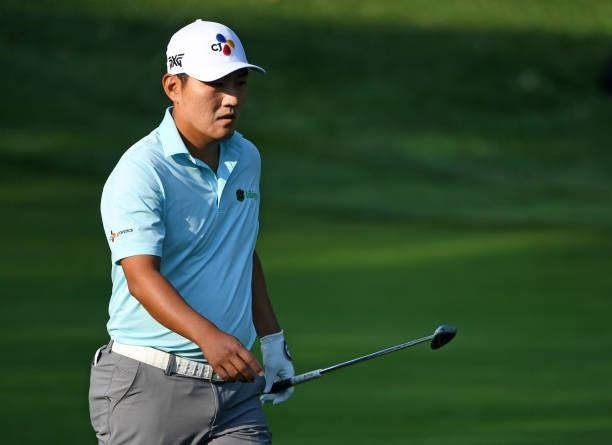 Sung Kang of South Korea walks to the fourth green during the third round of the Rocket Mortgage Classic on July 03, 2021 at the Detroit Golf Club in...