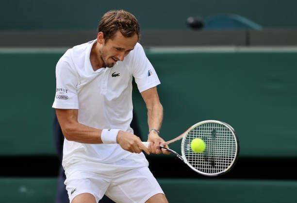 Daniil Medvedev of Russia plays backhand during his men's singles third round match against Marin Cilic of Croatia during Day Six of The...