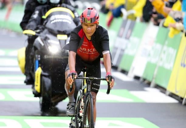 Nairo Quintana of Colombia and Team Arkea - Samsic crosses the finish line during stage 8 of the 108th Tour de France 2021, a stage of 151 km between...