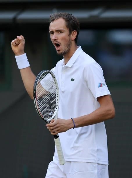 Daniil Medvedev of Russia celebrates a point during his men's singles third round match against Marin Cilic of Croatia during Day Six of The...
