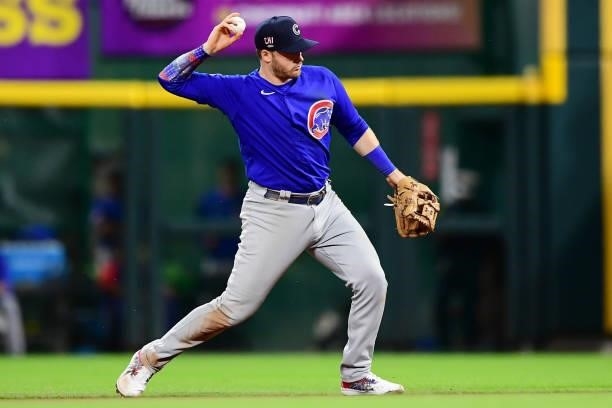 Ian Happ of the Chicago Cubs in action during a game between the Chicago Cubs and Cincinnati Reds at Great American Ball Park on July 02, 2021 in...