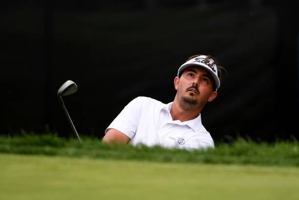 Hank Lebioda chips onto the sixth hole during the third round of the Rocket Mortgage Classic on July 03, 2021 at the Detroit Golf Club in Detroit,...