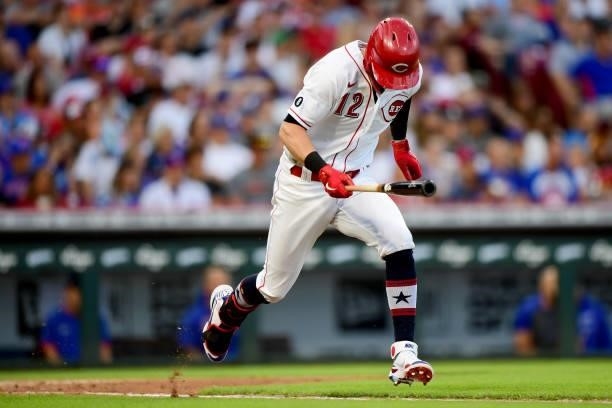 Tyler Naquin of the Cincinnati Reds runs the bases during a game between the Chicago Cubs and Cincinnati Reds at Great American Ball Park on July 02,...