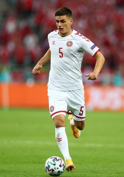 Joakim Maehle of Denmark in action during the UEFA Euro 2020 Championship Quarter-final match between Czech Republic and Denmark at Baku Olimpiya...