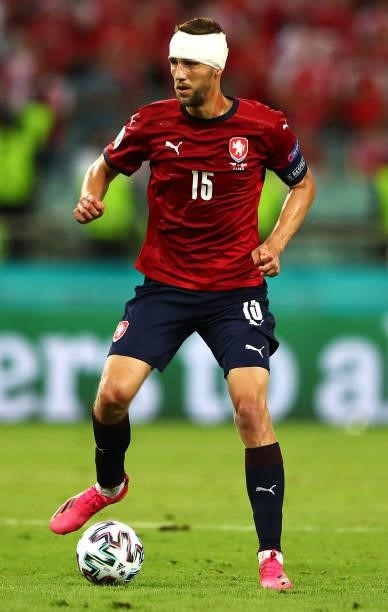Tomas Soucek of the Czech Republic in action during the UEFA Euro 2020 Championship Quarter-final match between Czech Republic and Denmark at Baku...
