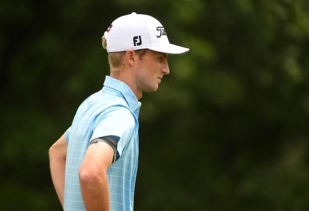 Will Zalatoris walks onto the fifth green during the third round of the Rocket Mortgage Classic on July 03, 2021 at the Detroit Golf Club in Detroit,...