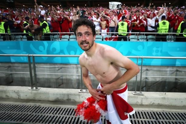 Thomas Delaney of Denmark celebrates after victory in the UEFA Euro 2020 Championship Quarter-final match between Czech Republic and Denmark at Baku...