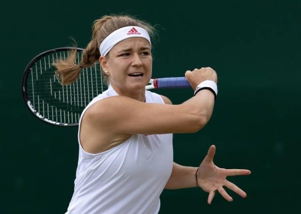 Karolina Muchova of The Czech Republic plays a forehand during her Ladies' Singles third Round match against Anastasia Pavlyuchenkova of Russia...