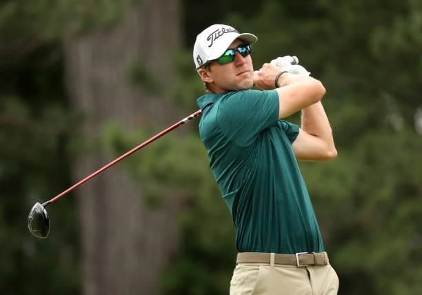 Richy Werenski plays his shot from the fourth tee during the third round of the Rocket Mortgage Classic on July 03, 2021 at the Detroit Golf Club in...
