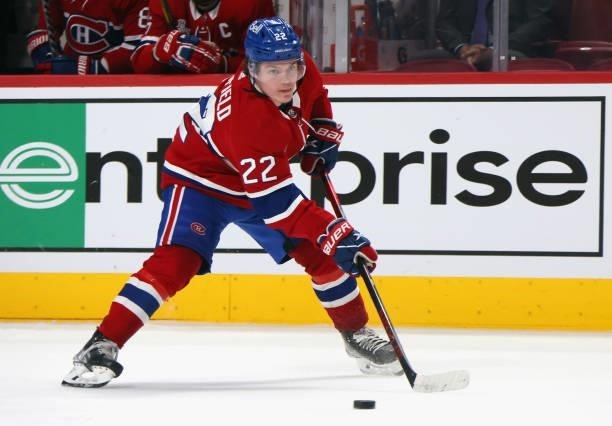 Cole Caufield of the Montreal Canadiens skates against the Tampa Bay Lightning during Game Three of the 2021 NHL Stanley Cup Final at the Bell Centre...