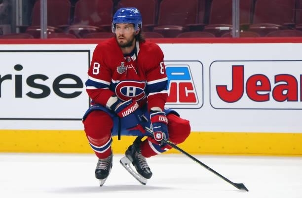 Ben Chiarot of the Montreal Canadiens skates in warm-ups prior to the game against the Tampa Bay Lightning in Game Three of the 2021 NHL Stanley Cup...