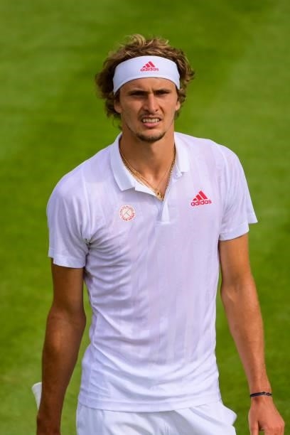 Alexander Zverev of Germany looks to his team during his match against Taylor Fritz of the United States in the third round of the gentlemen's...