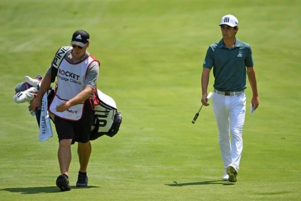 Joaquin Niemann of Chile walks along the fourth hole during the third round of the Rocket Mortgage Classic on July 03, 2021 at the Detroit Golf Club...