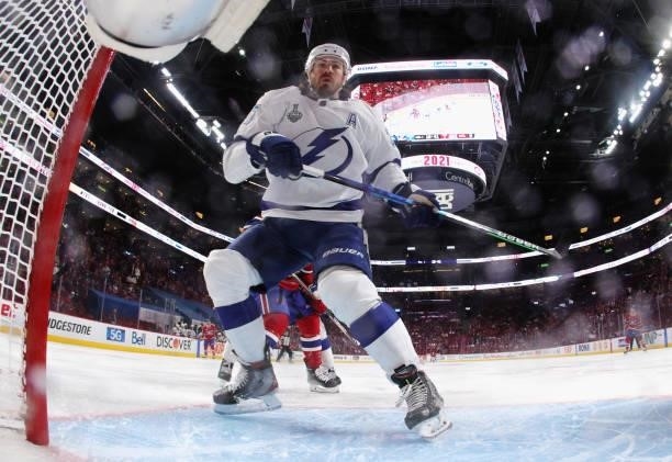 Ryan McDonagh of the Tampa Bay Lightning skates against the Montreal Canadiens during Game Three of the 2021 NHL Stanley Cup Final at the Bell Centre...