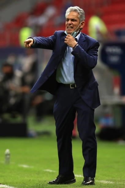 Head coach of Colombia Reinaldo Rueda reacts during a quarter-final match of Copa America Brazil 2021 between Colombia and Uruguay at Mane Garrincha...