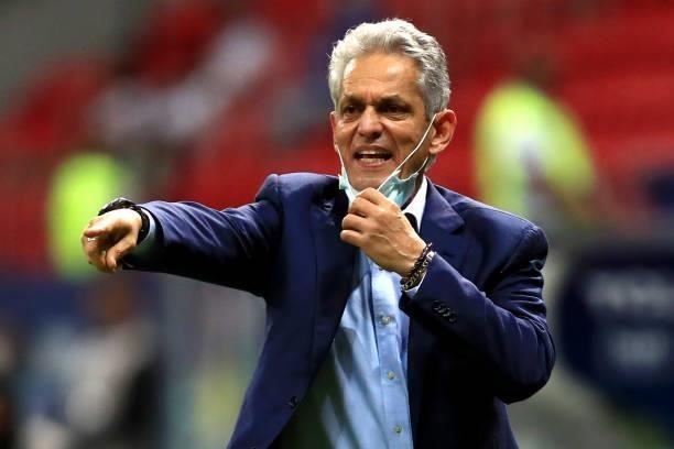 Head coach of Colombia Reinaldo Rueda reacts during a quarter-final match of Copa America Brazil 2021 between Colombia and Uruguay at Mane Garrincha...
