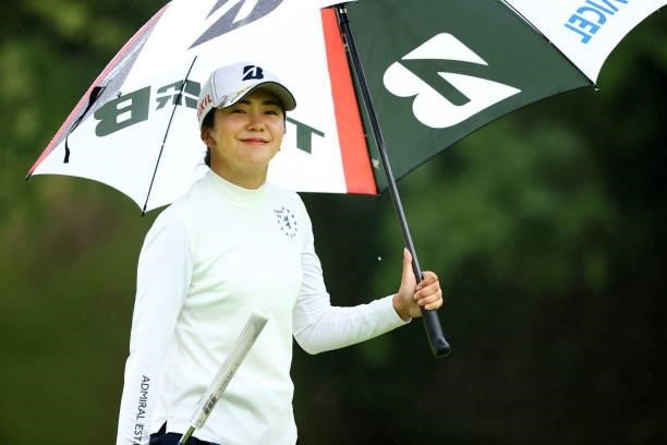 Kotone Hori of Japan smiles on the 17th hole during the rest of the third round of the Shiseido Ladies Open at Totsuka Country Club on July 4, 2021...