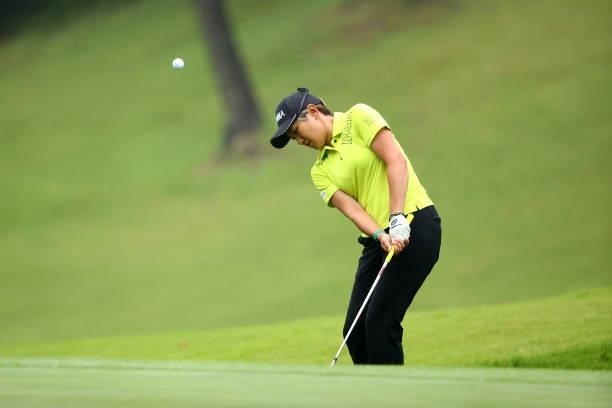 Misuzu Narita of Japan chips onto the 17th green during the rest of third round of the Shiseido Ladies Open at Totsuka Country Club on July 4, 2021...
