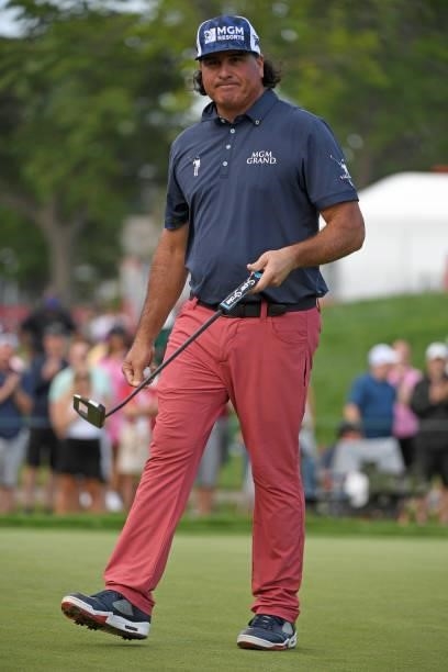 Pat Perez walks from the 17th green during the third round of the Rocket Mortgage Classic on July 03, 2021 at the Detroit Golf Club in Detroit,...