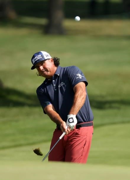 Pat Perez chips on the 13th green during the third round of the Rocket Mortgage Classic on July 03, 2021 at the Detroit Golf Club in Detroit,...