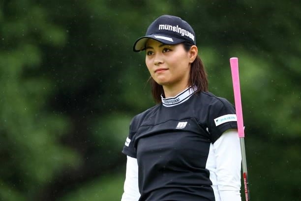 Hina Arakaki of Japan reacts after her tee shot on the 17th hole during the rest of the third round of the Shiseido Ladies Open at Totsuka Country...