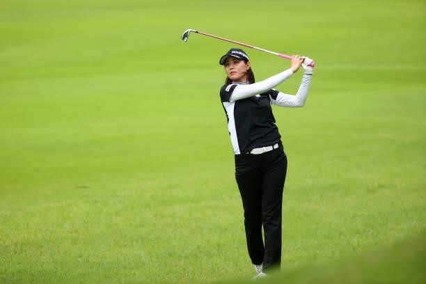 Hina Arakaki of Japan hits her second shot on the 17th hole during the rest of the third round of the Shiseido Ladies Open at Totsuka Country Club on...