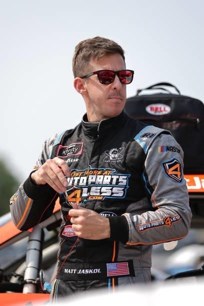 Matt Jaskol, driver of the Auto Parts 4 Less Toyota, waits on the grid during the NASCAR Xfinity Series Henry 180 at Road America on July 03, 2021 in...