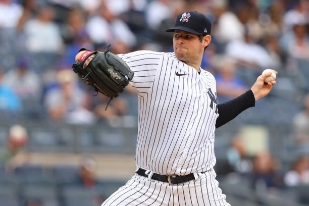 Jordan Montgomery of the New York Yankees in action against the New York Mets during a game at Yankee Stadium on July 3, 2021 in New York City.