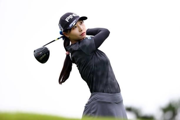 Fumie Tsune of Japan hits her tee shot on the 1st hole during the final round of the Shiseido Ladies Open at Totsuka Country Club on July 4, 2021 in...