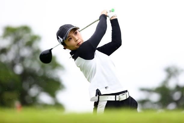 Erika Kikuchi of Japan hits her tee shot on the 1st hole during the final round of the Shiseido Ladies Open at Totsuka Country Club on July 4, 2021...