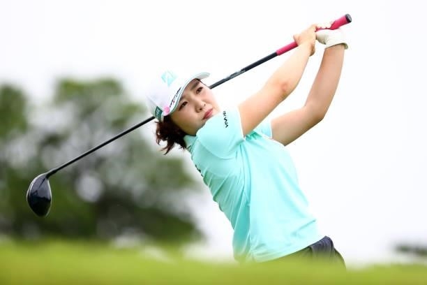 Ayaka Furue of Japan hits her tee shot on the 1st hole during the final round of the Shiseido Ladies Open at Totsuka Country Club on July 4, 2021 in...