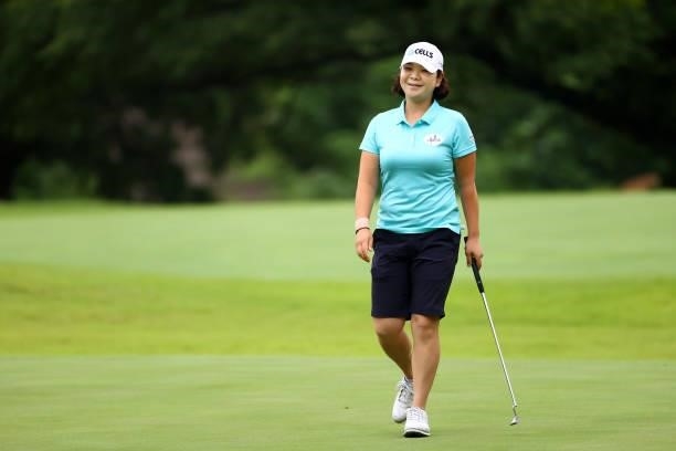 Min-young Lee of South Korea smiles after the birdie on the 1st green during the final round of the Shiseido Ladies Open at Totsuka Country Club on...