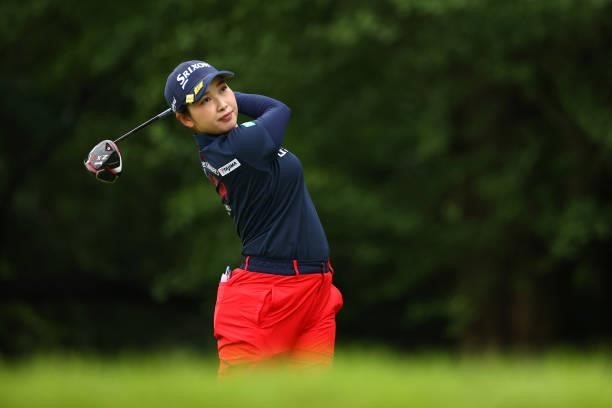 Sakura Koiwai of Japan hits her tee shot on the 2nd hole during the final round of the Shiseido Ladies Open at Totsuka Country Club on July 4, 2021...